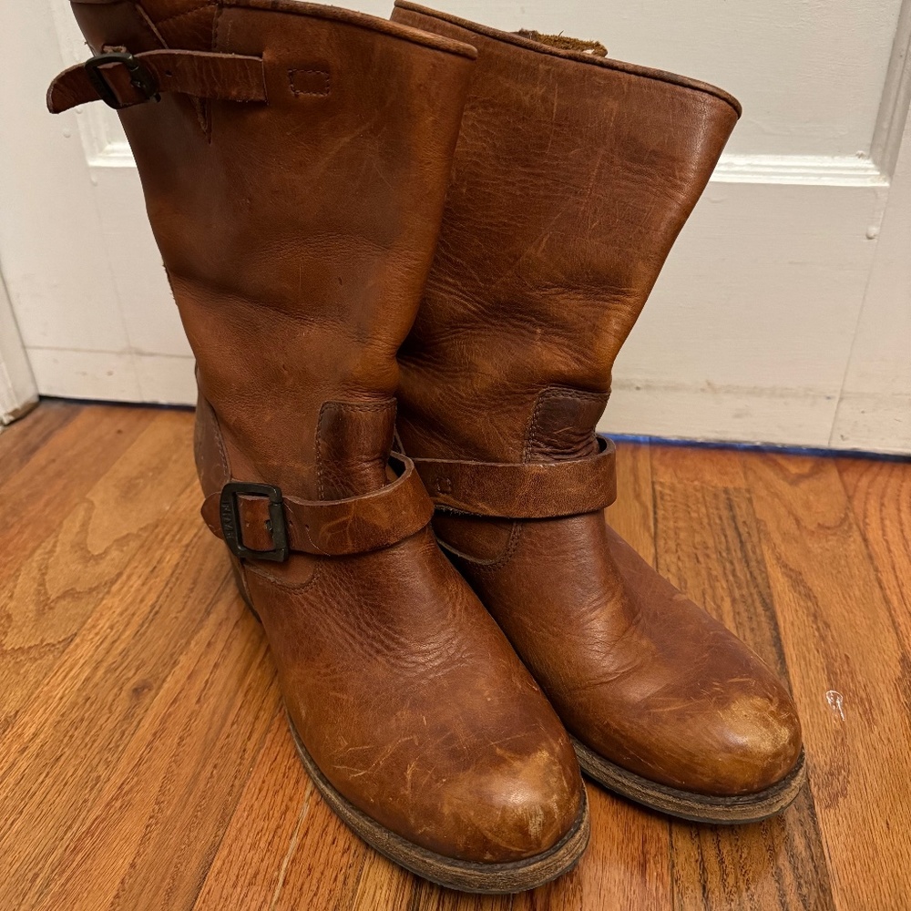 Frye Mid Shaft Veronica Riding Boots with Stacked Heel, Size 8.5